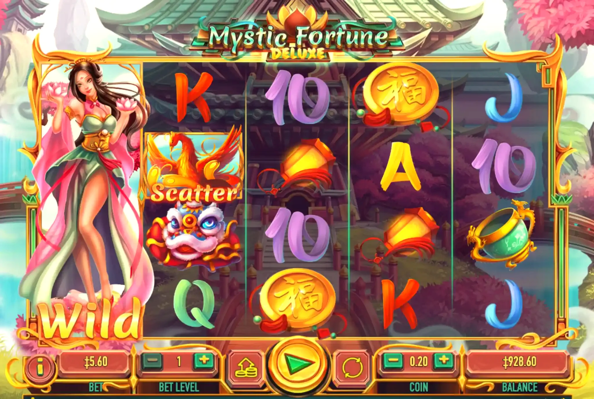 Example of a winning spin on the Mystic Treasure Deluxe slot interface